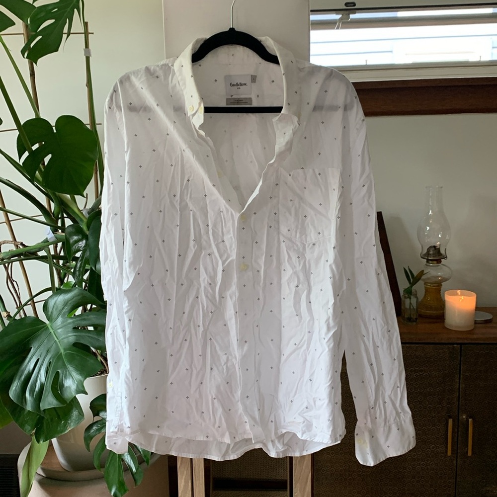 Men’s white button-down dress shirt